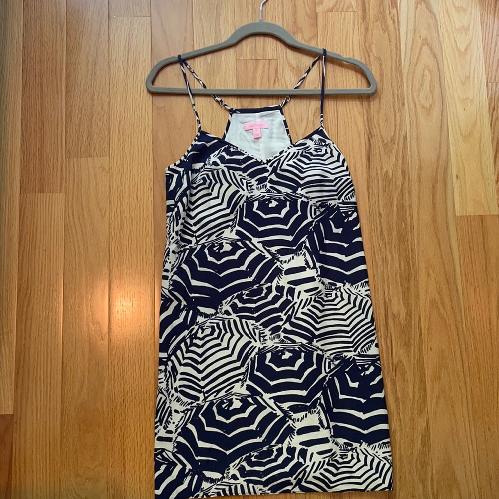 Lilly Pulitzer Navy Blue Umbrella 100% Silk Dress